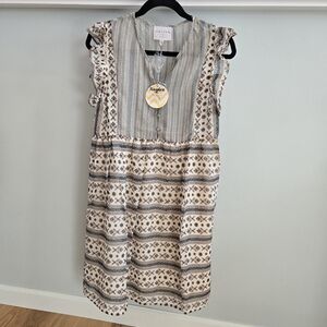 HAYDEN L.A. Patterned Cream and Teal Sleeveless Dress Ruffles NWT Medium